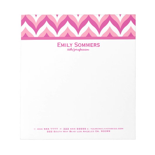 Zigzag Chevron Pattern, roze en witte zigzag Notitieblok (Voorkant)