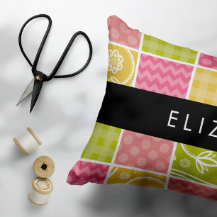 zigzag, Chevron, Polka Dots, Gingham, Jouw naam Accent Kussen
