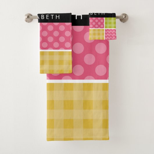 zigzag, Chevron, Polka Dots, Gingham, Jouw naam Bad Handdoek (Insitu)