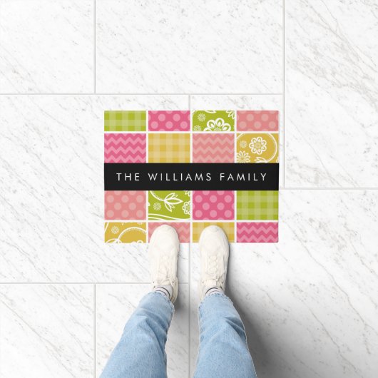 zigzag, Chevron, Polka Dots, Gingham, Jouw naam Deurmat (Binnen)