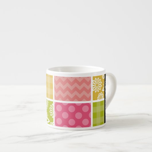 zigzag, Chevron, Polka Dots, Gingham, Jouw naam Espresso Kop (Voorkant rechts)