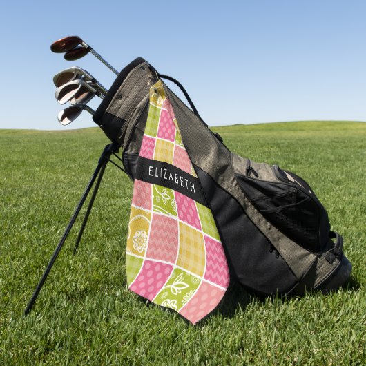 zigzag, Chevron, Polka Dots, Gingham, Jouw naam Golfhanddoek (Groen)