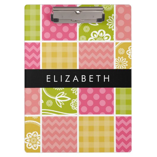 zigzag, Chevron, Polka Dots, Gingham, Jouw naam Klembord (Voorkant)
