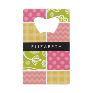 zigzag, Chevron, Polka Dots, Gingham, Jouw naam Kredietkaart Flessenopener