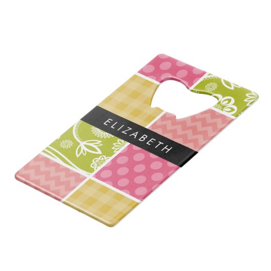 zigzag, Chevron, Polka Dots, Gingham, Jouw naam Kredietkaart Flessenopener (Achterkant Gekanteld)
