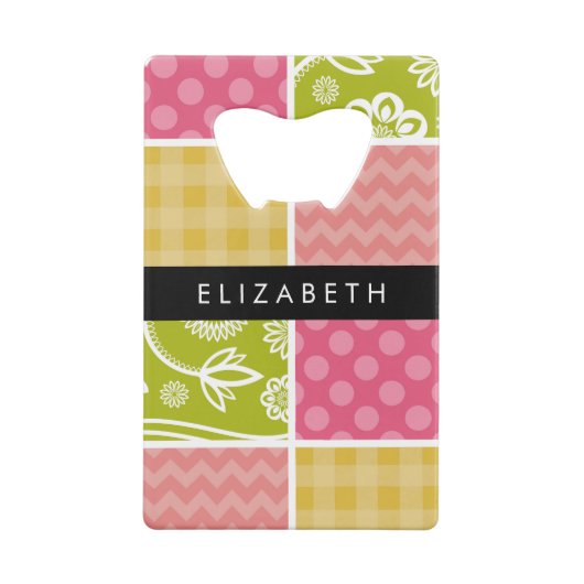 zigzag, Chevron, Polka Dots, Gingham, Jouw naam Kredietkaart Flessenopener (Achterkant)