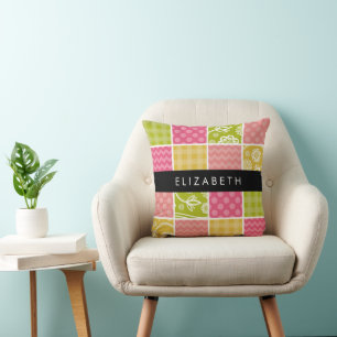 zigzag, Chevron, Polka Dots, Gingham, Jouw naam Kussen