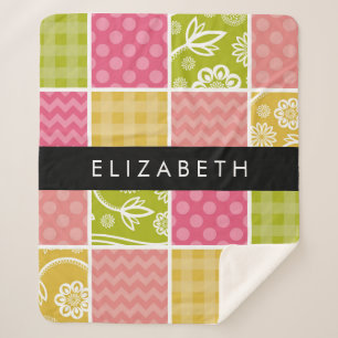 zigzag, Chevron, Polka Dots, Gingham, Jouw naam Sherpa Deken