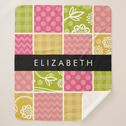 zigzag, Chevron, Polka Dots, Gingham, Jouw naam Sherpa Deken (Voorkant)