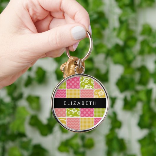 zigzag, Chevron, Polka Dots, Gingham, Jouw naam Sleutelhanger (Hand)