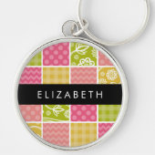 zigzag, Chevron, Polka Dots, Gingham, Jouw naam Sleutelhanger (Voorkant)
