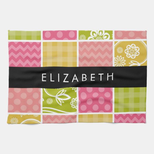 zigzag, Chevron, Polka Dots, Gingham, Jouw naam Theedoek (Horizontaal)