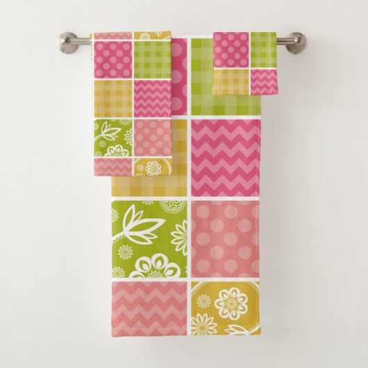 Zigzag, Chevron, Polka Dots, Gingham, Patchwork Bad Handdoek (Insitu)