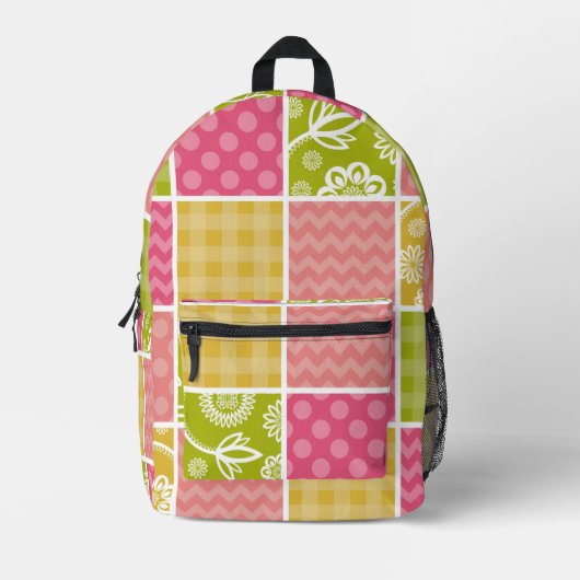 Zigzag, Chevron, Polka Dots, Gingham, Patchwork Bedrukte Rugzak (Voorkant)