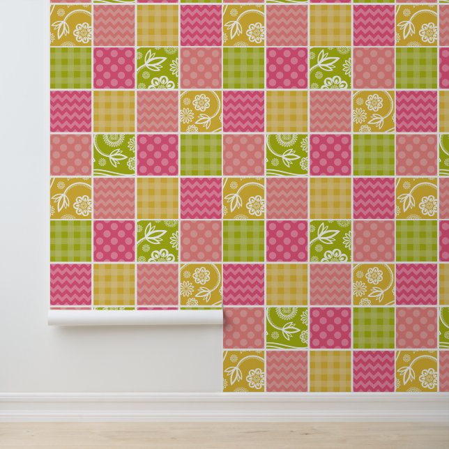 Zigzag, Chevron, Polka Dots, Gingham, Patchwork Behang (Applicatie)