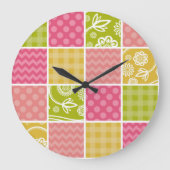 Zigzag, Chevron, Polka Dots, Gingham, Patchwork Grote Klok (Voorkant)