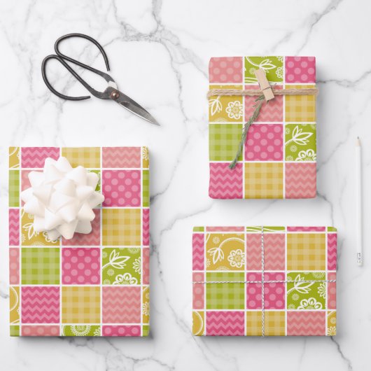 Zigzag, Chevron, Polka Dots, Gingham, Patchwork Inpakpapier Vel (Voorkant)