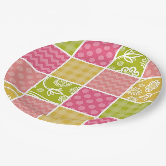 Zigzag, Chevron, Polka Dots, Gingham, Patchwork Papieren Bordje (Gekanteld)