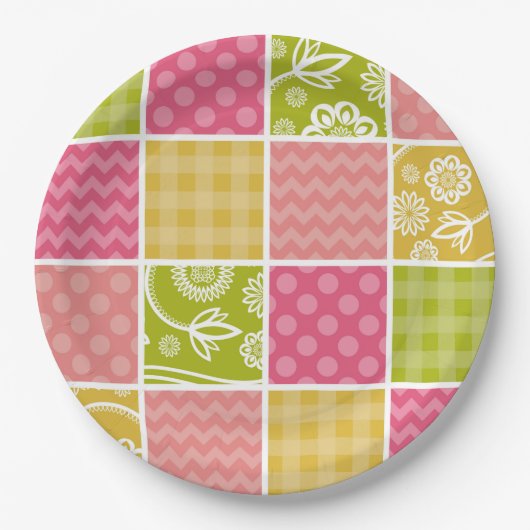 Zigzag, Chevron, Polka Dots, Gingham, Patchwork Papieren Bordje (Voorkant)