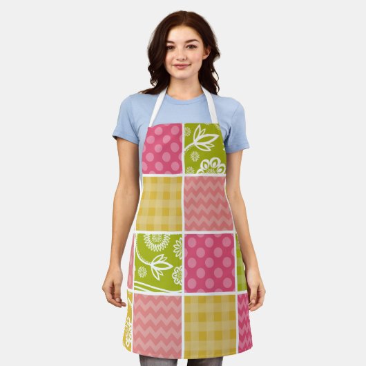 Zigzag, Chevron, Polka Dots, Gingham, Patchwork Schort (Gedragen)
