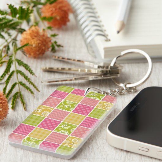 Zigzag, Chevron, Polka Dots, Gingham, Patchwork Sleutelhanger (Voorkant Rechts)