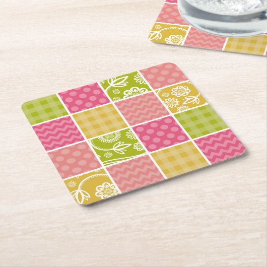 Zigzag, Chevron, Polka Dots, Gingham, Patchwork Vierkante Kartonnen Onderzetter (Schuin)