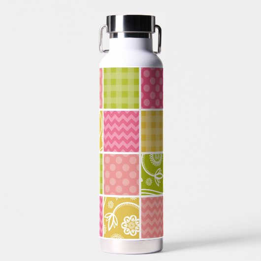 Zigzag, Chevron, Polka Dots, Gingham, Patchwork Waterfles (Voorkant)