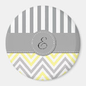 Zigzag, Chevron, Stripes, Geel, Grijs, Monogram Magneet (Voorkant)
