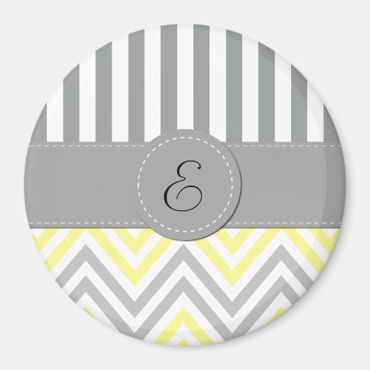 Zigzag, Chevron, Stripes, Geel, Grijs, Monogram Magneet (Voorkant)