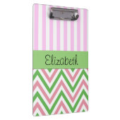 Zigzag, Chevron, Stripes, Roze, Groen, Jouw naam Klembord (Rechts)