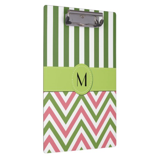 Zigzag, Chevron, Stripes, Roze, Groen, Monogram Klembord (Rechts)