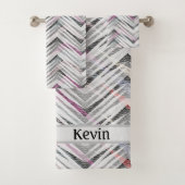 Zigzag, geometrisch, grijs, lila, roze, zwart, str bad handdoek (Insitu)