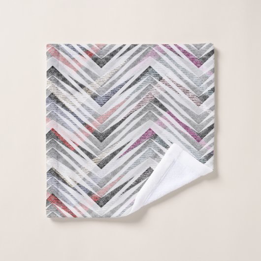 Zigzag, geometrisch, grijs, lila, roze, zwart, str bad handdoek (Wasdoekje)