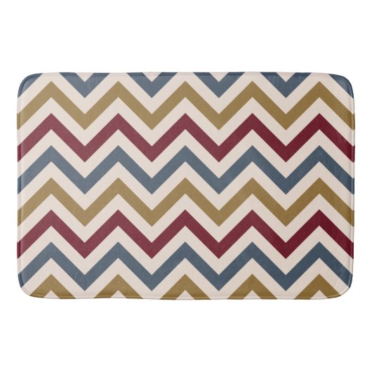 Zigzag Herhaal Ptn Gold Rood & Blauw op Cream Badmat (Voorkant)