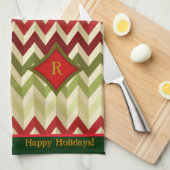 Zigzag Kerstmis (Monogrammed) Theedoek (Quarter Fold)