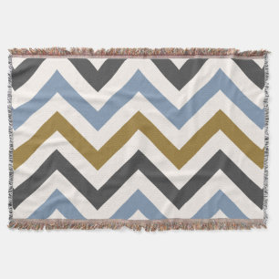 Zigzag Large Pattern Gold Grey & Blue op Cream Deken