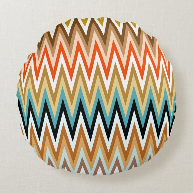 Zigzag Multicolor Pattern Rond Kussen (Voorkant)