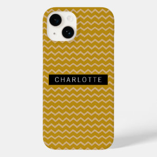 Zigzag Mustard Gold Pattern, gepersonaliseerd Case-Mate iPhone 14 Hoesje