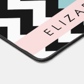 Zigzag noir et blanc, Chevron, Bleu, Votre nom (Coin)