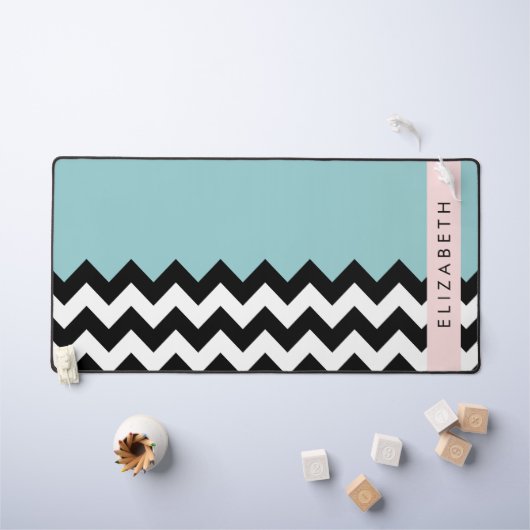 Zigzag noir et blanc, Chevron, Bleu, Votre nom (Tableau pour enfants)