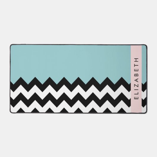 Zigzag noir et blanc, Chevron, Bleu, Votre nom (Recto)