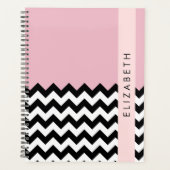 Zigzag noir et blanc, Chevron, rose, Votre nom (Devant)