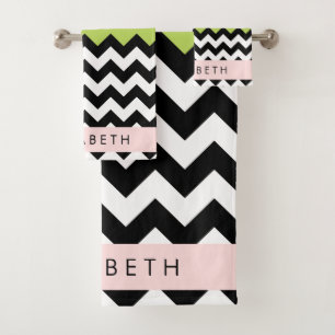 Zigzag noir et blanc, Chevron, Vert, Votre nom