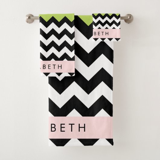 Zigzag noir et blanc, Chevron, Vert, Votre nom (En situation)