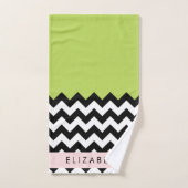 Zigzag noir et blanc, Chevron, Vert, Votre nom (Serviette à main)