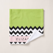 Zigzag noir et blanc, Chevron, Vert, Votre nom (Gant de toilette)