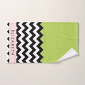 Zigzag noir et blanc, Chevron, Vert, Votre nom (Serviette à main)