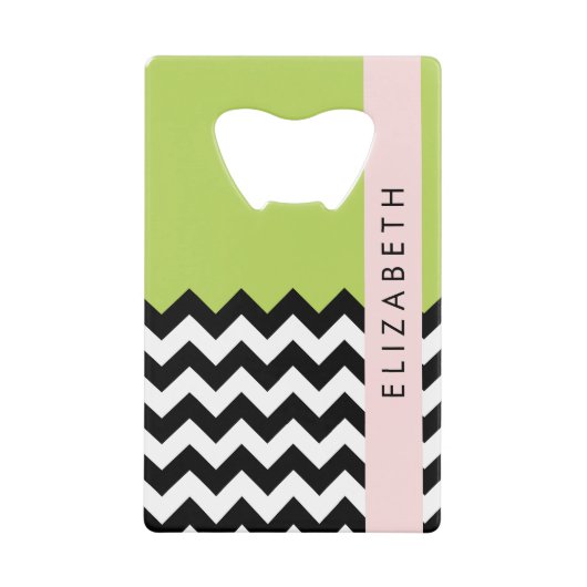 Zigzag noir et blanc, Chevron, Vert, Votre nom (Devant)