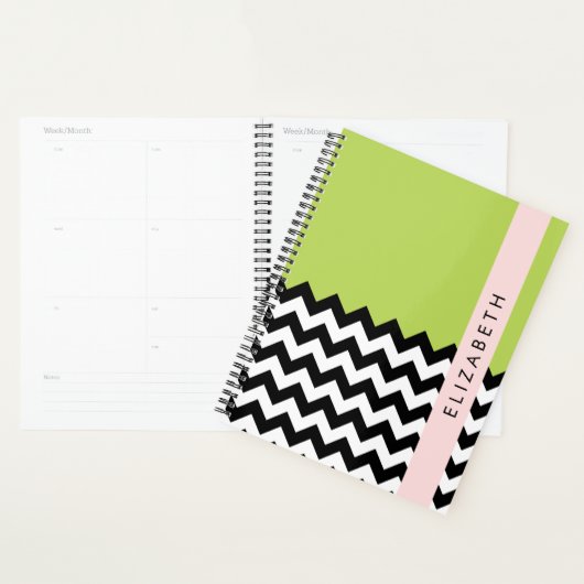 Zigzag noir et blanc, Chevron, Vert, Votre nom (Devant avec enveloppe)