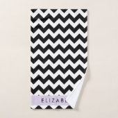Zigzag noir et blanc, Motif Chevron, Votre nom (Serviette à main)